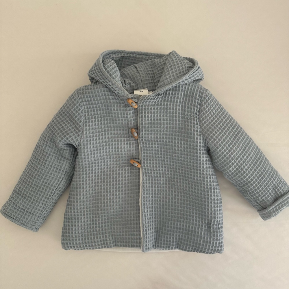 Kids Waffle Knit Hooded Jacket - Gray